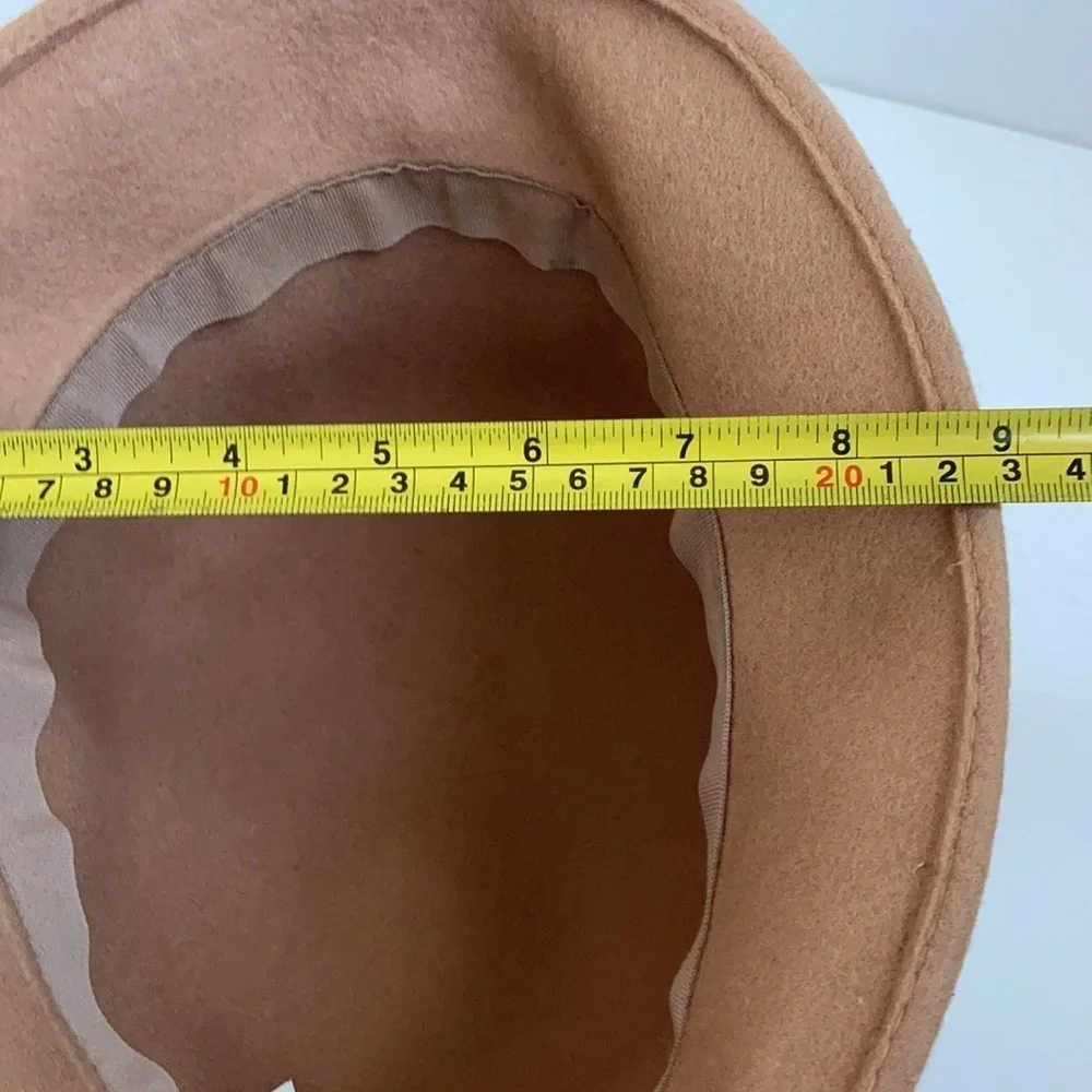 100% wool winter camel bucket hat w braided trim